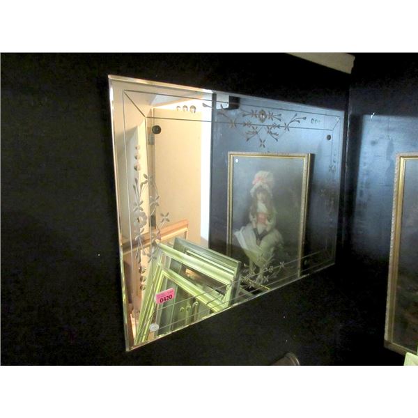 Vintage Etched Glass Wall Mirror