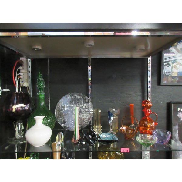 Shelf Lot of Assorted Coloured Glass & More