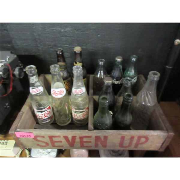 7-UP Wood Crate with Assorted Glass Bottles