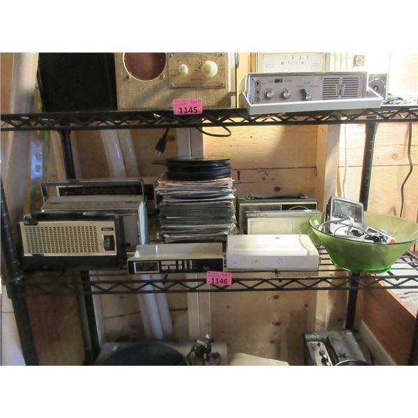 Shelf of Radios and Records