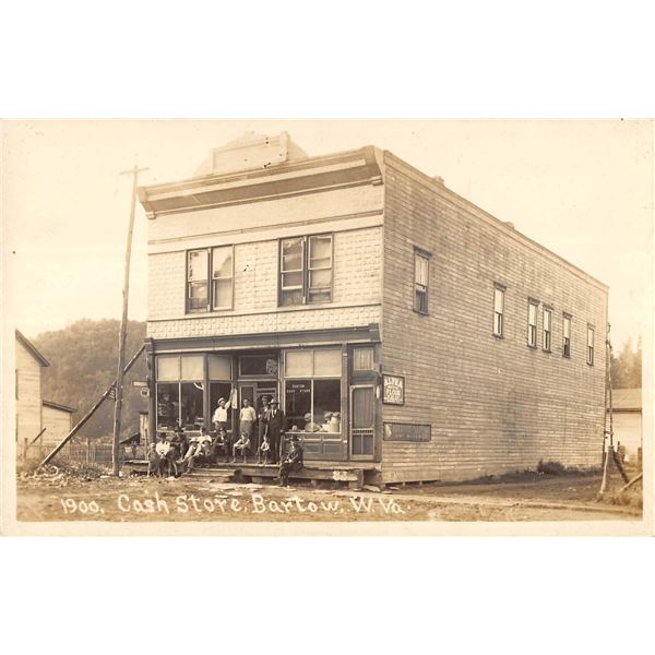 Bartow, West Virginia Cash Store Front with Men Sitting on Front Step Real Photo Postcard