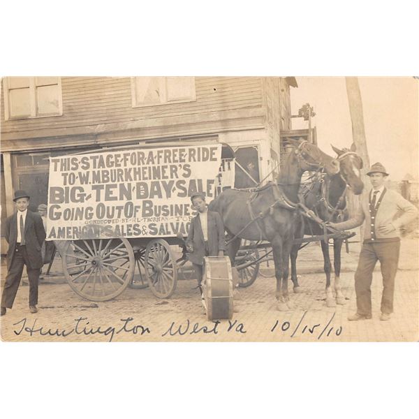 Huntington, West Virginia Horse Drawn Wagon Real Photo Postcard