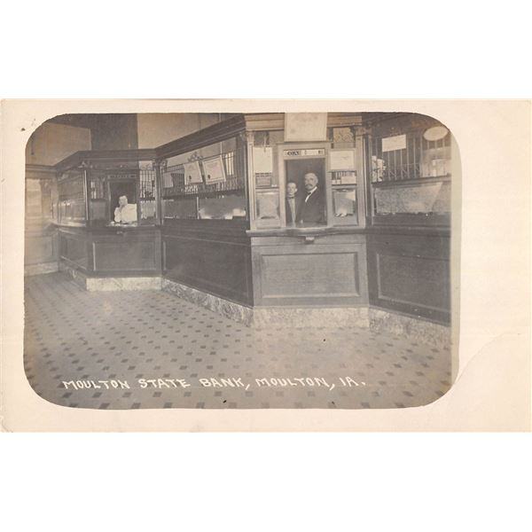 Moulton, Iowa State Bank Interior Real Photo Postcard