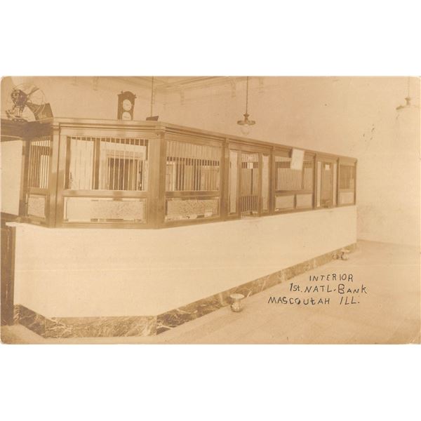 Mascoutah, Illinois 1st National Bank Interior Real Photo Postcard