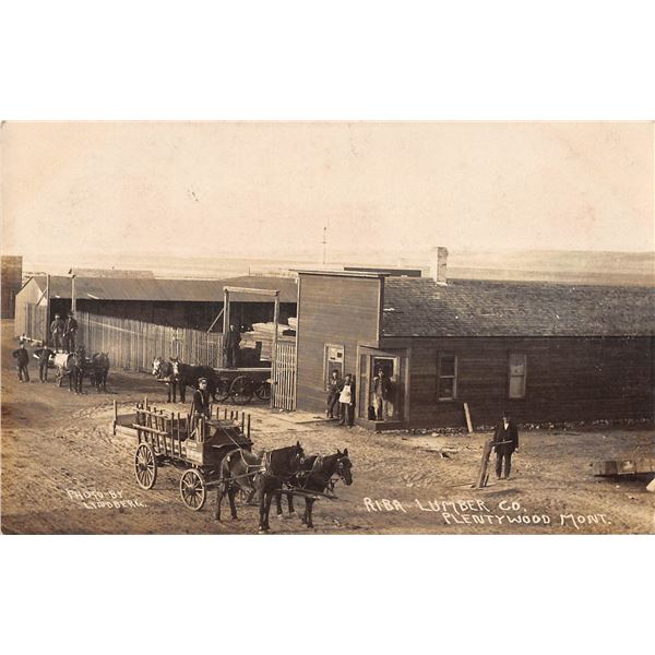 Plentywood, Montana Riba Lumber Co. Horse Drawn Wagon Real Photo Postcard