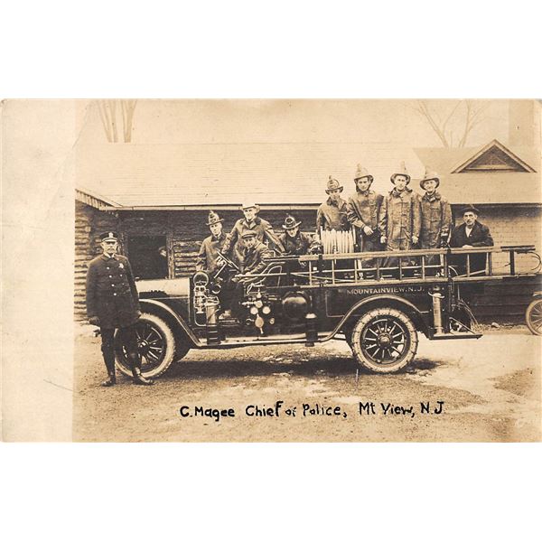 Mt. View, New Jersey C. Magee Chief of Police & Fire Department on Engine Real Photo Postcard