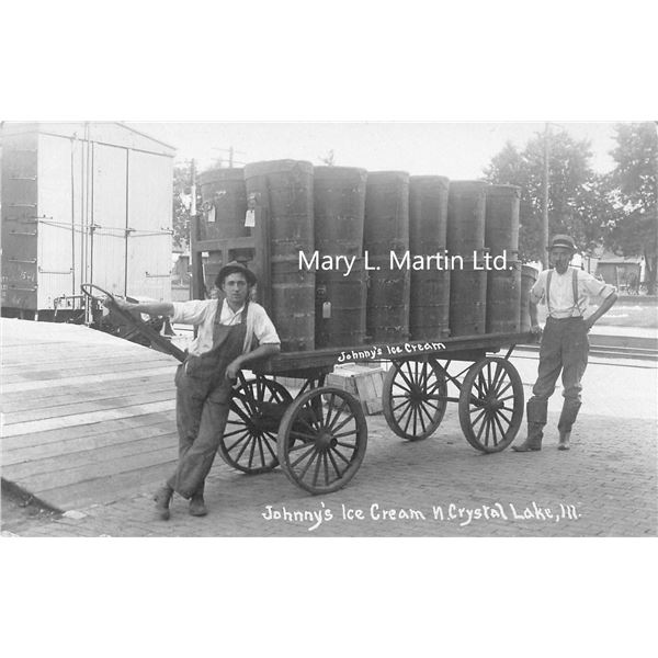 N. Crystal Lake, Illinois Johnny's Ice Cream Delivery Wagon & Workers Real Photo Postcard