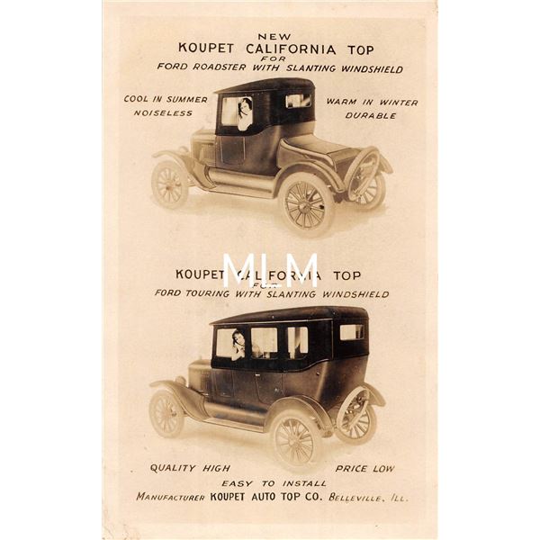 Koupet California Auto Top. Co. Advertising Real Photo Postcard