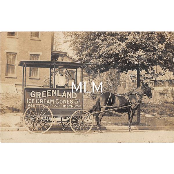 Greenland Ice Cream Cone Delivery Wagon Postmarked Ironton, Ohio Real Photo Postcard