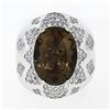 Image 1 : Large Bold 18K White Gold Oval Smoky Quartz 2.50 ctw Diamond Cluster Cocktail Ri