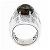 Image 6 : Large Bold 18K White Gold Oval Smoky Quartz 2.50 ctw Diamond Cluster Cocktail Ri