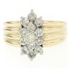 Image 1 : 14k Two Tone Gold Diamond .85 ctw Round G VS Diamond Elongated Ribbed Cluster Ri