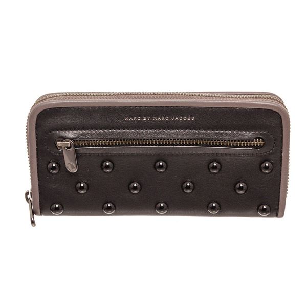 Marc By Marc Jacobs Black Leather Luna Studded Zippy Wallet