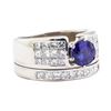 Image 1 : 2.64 ctw Sapphire And Diamond Ring And Attached Band - 18KT White Gold