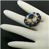 Image 5 : 14k Yellow Gold Opal & Lapis Flower Cluster Dome Cocktail Ring