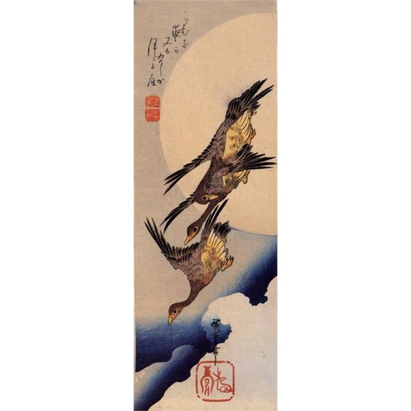 Hiroshige Sparrows and Camelias with Snow