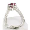 Image 3 : 18k White Gold Cushion Rubellite Tourmaline Ring w/ 0.79 ctw Pave Fine Diamonds