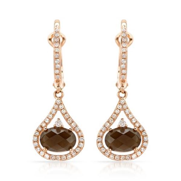14k Rose Gold 1.94CTW Diamond and Smokey Quartz Earrings, (I1/I)