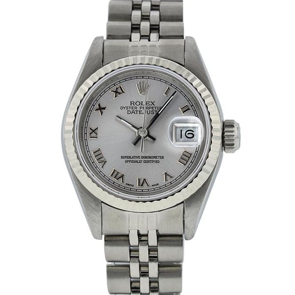 Rolex Ladies Stainless Steel Silver Roman 26MM Oyster Perpetual Datejust Wristwa