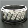 Image 5 : Men's 14k White Gold 1.00 ctw Round Diamond Diagonal Channel WIDE BOLD Band Ring