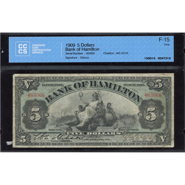 Bank of Hamilton $5, 1909