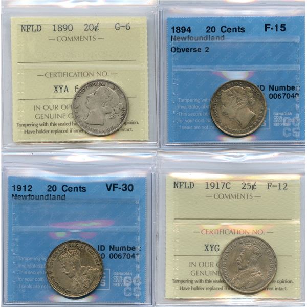 Lot of 4 Graded Newfoundland Coins