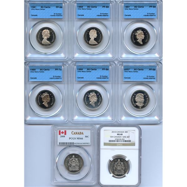 Fifty Cents - Lot of 8 Graded Coins