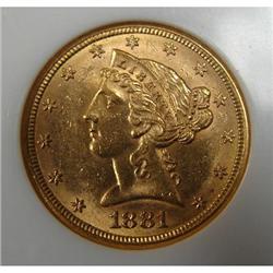 1881 $5 LIBERTY GOLD COIN