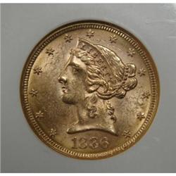 1886-S $5 LIBERTY GOLD COIN