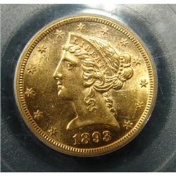 1893-S $5 LIBERTY GOLD COIN