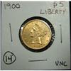 Image 2 : 1900 $5 LIBERTY GOLD COIN