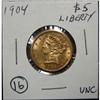 Image 2 : 1904 $5 LIBERTY GOLD COIN