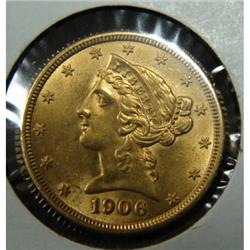 1906 $5 LIBERTY GOLD COIN