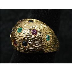 14K GOLD LADIES’ EMERALD, RUBY, & SAPPHIRE RING