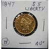 Image 2 : 1847 $5 LIBERTY GOLD COIN