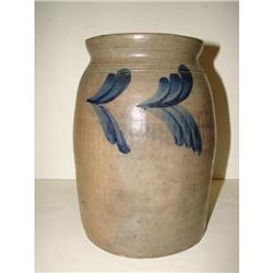 BLUE DECORATED STONEWARE CROCK