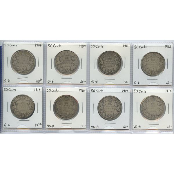 1906 - 1918 Fifty Cents Group - Lot of 8