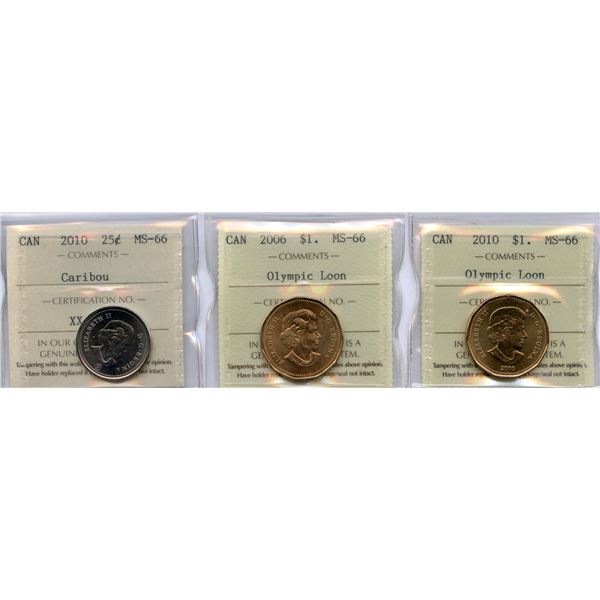 Lot of 3 ICCS Graded Twenty-Five Cents & Loons