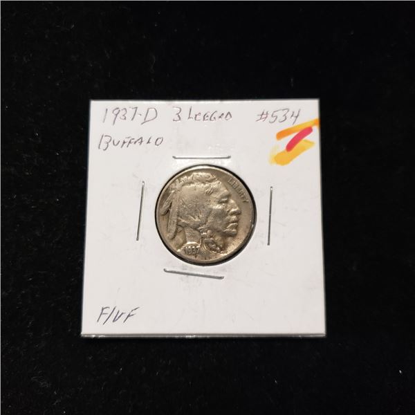 1937 D 3 Legged Buffalo Nickel