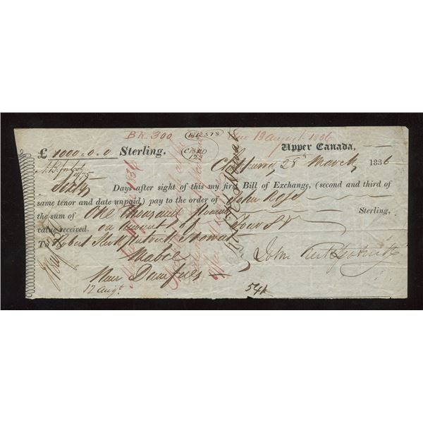 Upper Canada Bill of Exchange, 1836