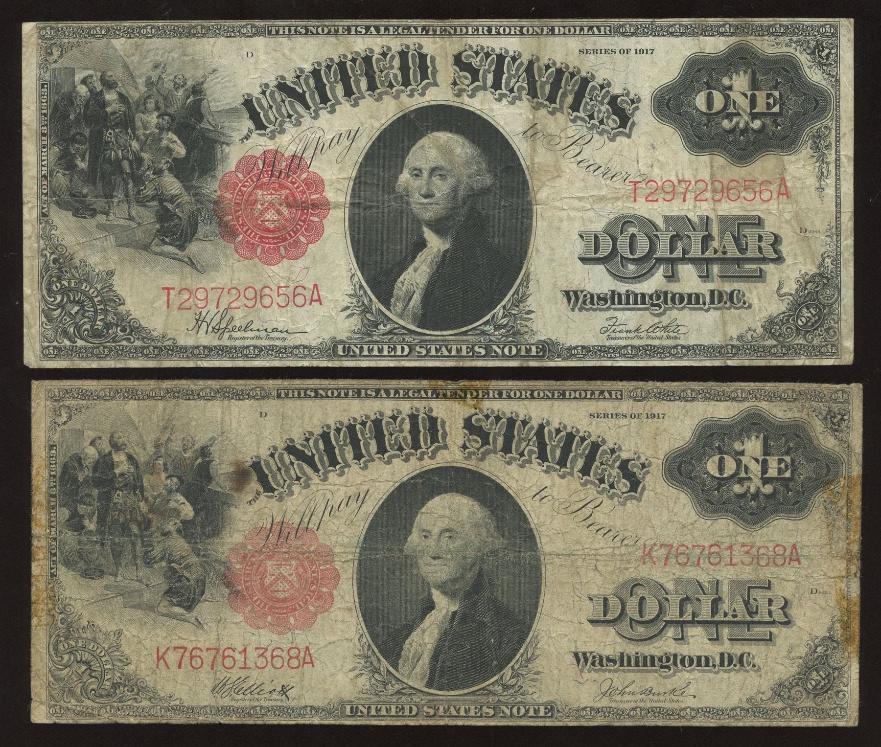 1917 $1 Large Size United States - Lot of 2 Banknotes - Geoffrey Bell ...