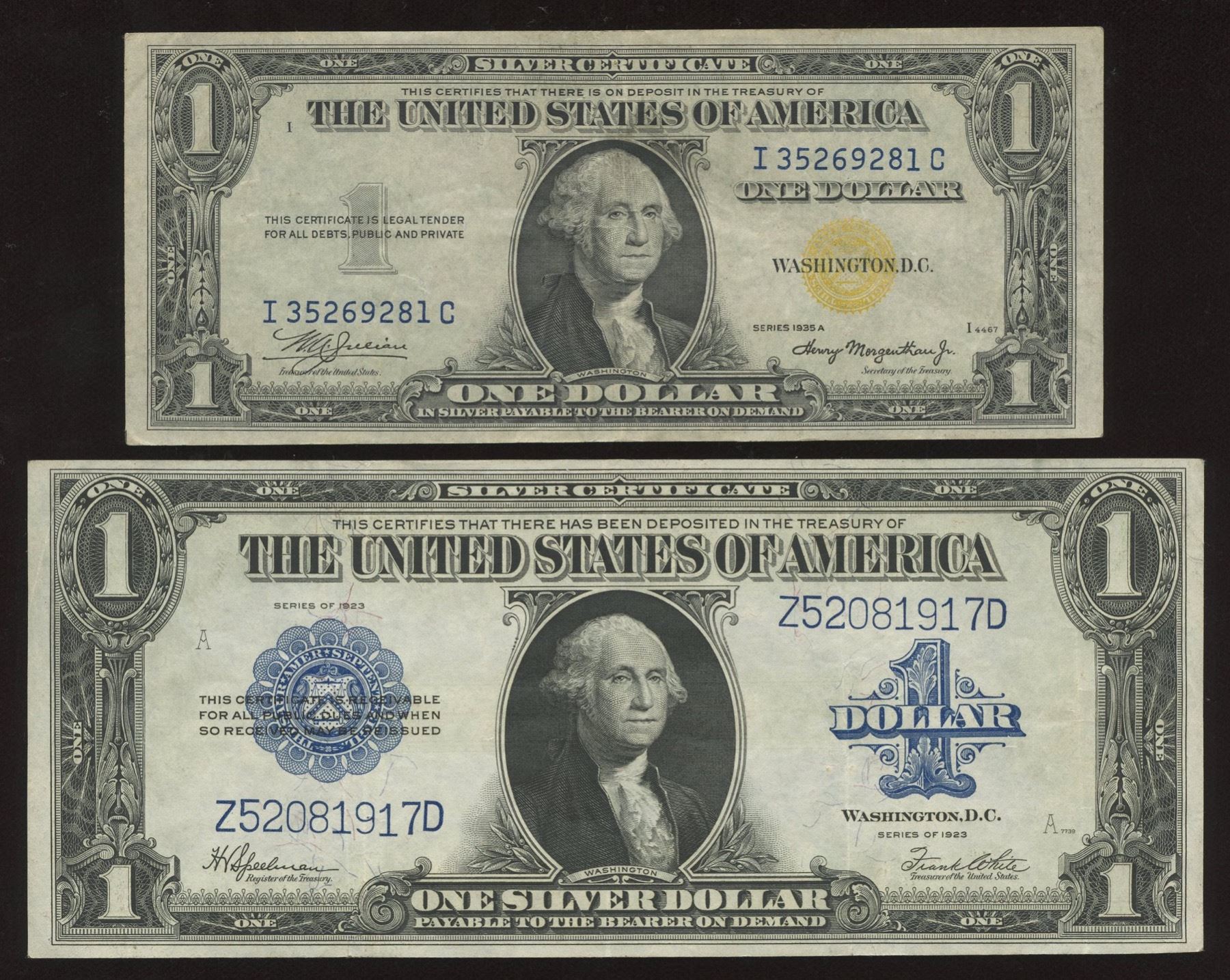 1923 & 1935 $1 United States of America Silver Certificates