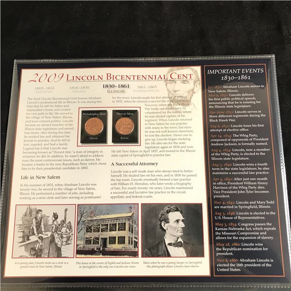 2009 LINCOLN BICENTENNIAL CENT WITH COMPLETE INFO CARD