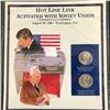 Image 1 : HOT LINE LINK ACTIVATED WITH SOVIET UNION 2001  X2  50 CENT PIECES  AND STAMP COMPLETE WITH INFO CAR