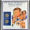 Image 1 : JFK CREATES THE PRESIDENTIAL MEDAL OF FREEDOM 2002  X2  50 CENT PIECES AND STAMP  COMPLETE WITH INFO
