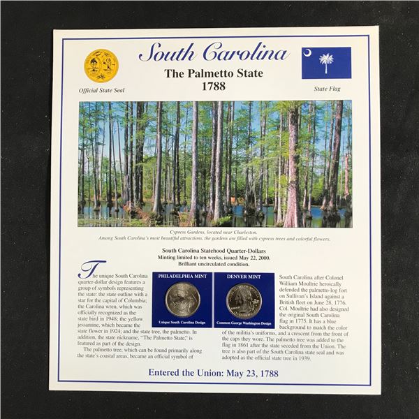 SOUTH CAROLINA THE PALMETTO STATE 1788 MINTED COIN SET