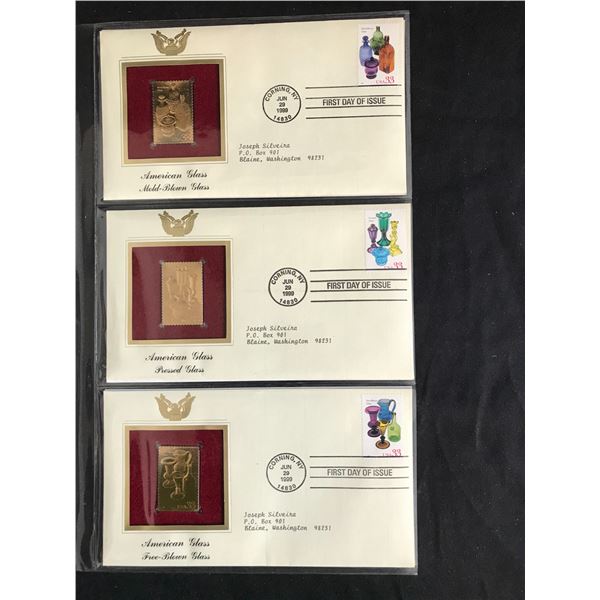 LOT OF 3 USA  FIRST DAY COVERS WITH 23KT GOLD STAMPS