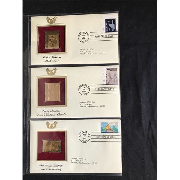 LOT OF 3 USA  FIRST DAY COVERS WITH 23KT GOLD STAMPS