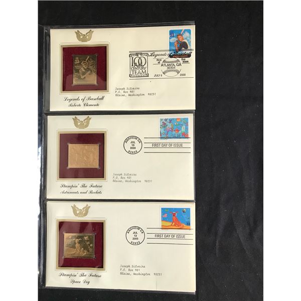 LOT OF 3 USA  FIRST DAY COVERS WITH 23KT GOLD STAMPS