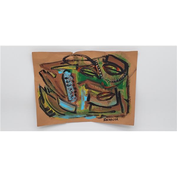 ABSTRACT PAINT ON PAPER SIGNED SALVADOR